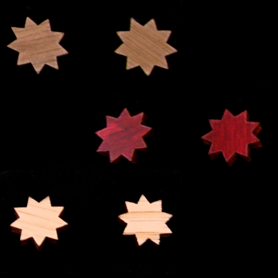 sustainable wooden post earrings, sun stars