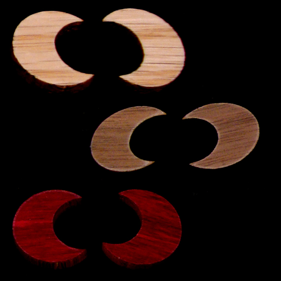 sustainable wooden post earrings, moons