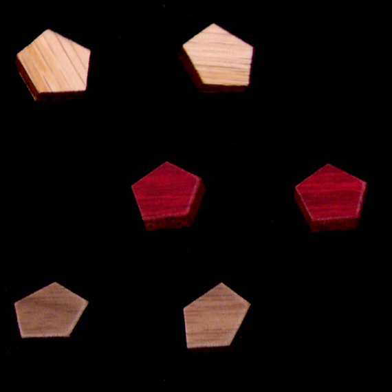 sustainable wooden post earrings, pentagon