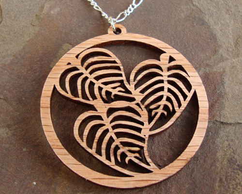 Sustainable Wooden Necklace, Three Leaves, in oak