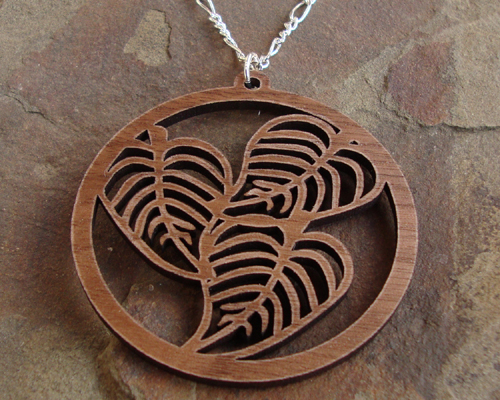 Sustainable Wooden Necklace, Three Leaves, in walnut