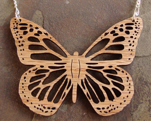 Sustainable Wooden Necklace, Monarch Butterfly, in oak