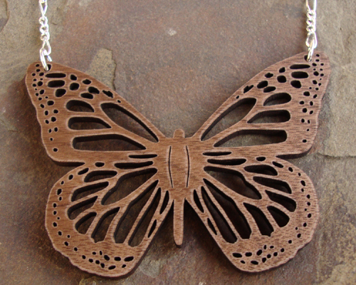 Sustainable Wooden Necklace, Monarch Butterfly, in walnut