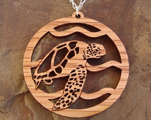 Sustainable Wooden Necklace, Sea Turtle, in oak